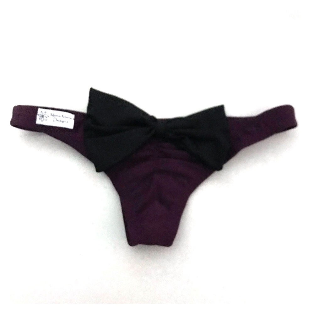 Merlot Brazilian Scrunch Butt Bikini Bottoms Bow-M